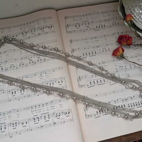 Long Silvertone Multi-Strand Beaded Necklace - Women's Jewelry - Picture 12 of 12